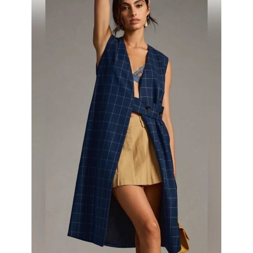 Anthropologie Preppy Old Money Quiet Luxury Longline Menswear Vest One size Blue